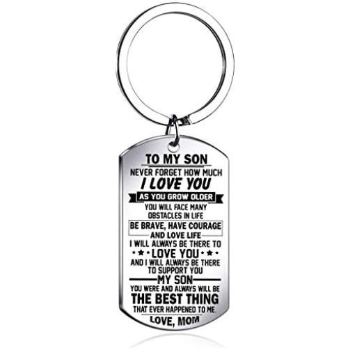 Stainless Steel Dog Tag Letters''To my son.love mom'' keychain rings,Inspirational Gifts For Son Jewelry