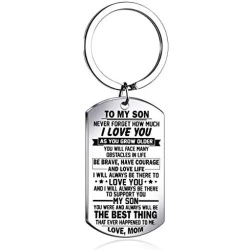 Stainless Steel Dog Tag Letters''To my son.love mom'' keychain rings,Inspirational Gifts For Son Jewelry Stainless Steel Dog Tag Letters''To my son.love mom'' keychain rings,Inspirational Gifts For Son Jewelry