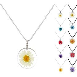 stylesilove Womens Pressed Natural Daisy Flower Resin Pendant Necklace