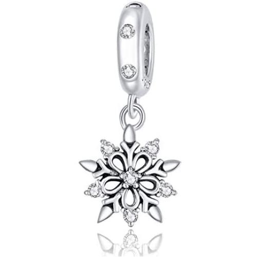 BAMOER 925 Sterling Silver Christmas Snowflake Charms for Women Girls Snow Fairy Charm Beads fit Pandora Bracelets & Necklace