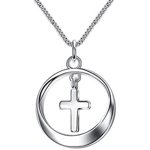 EVER FAITH 925 Sterling Silver Circle Cross Pendant Necklace Birthday Daily Jewelry for Women, Girl