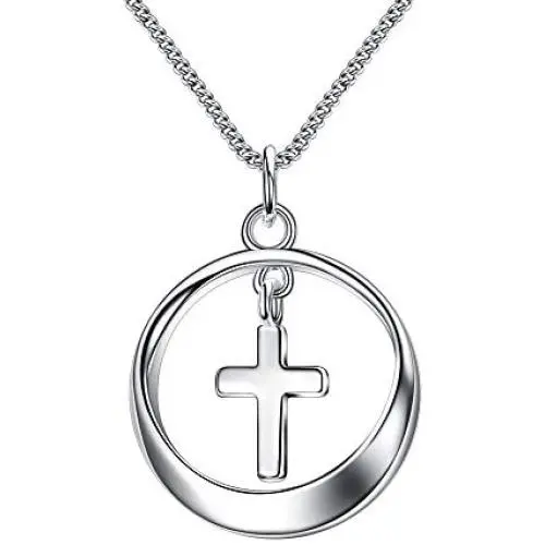 EVER FAITH 925 Sterling Silver Circle Cross Pendant Necklace Birthday Daily Jewelry for Women, Girl