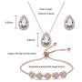 UDORA Zirconia Teardrop Necklace Earrings Bracelet Jewelry Set Wedding Party Prom