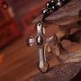 DUOVEKT Natural Ice Obsidian Cross Amulet Pendant Necklace for Women Men Hand Carved Stone Beads Chain Jewelry