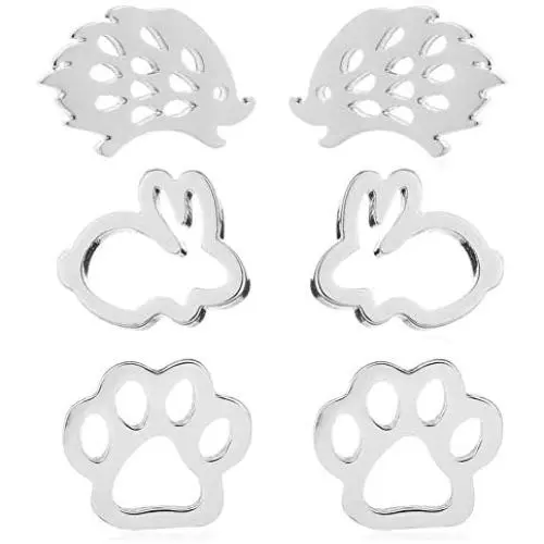 3Pcs Cat Claw Earrings Small Hedgehog Rabbit Stud Earrings Stainless Steel Cute Animal Earrings for Girls Teen Lovely Jewelry Set