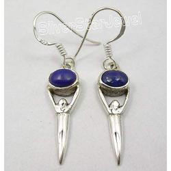 SilverStarJewel 925 Sterling Silver Cabochon Lapis Lazuli Earrings 1.5'' 3.4 Grams