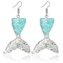 Sequins Mermaid Tail Earrings For Women Fantasy Ocean Princess Earrings Tassel Earrings Creative Ear Hook Translucent Fishtail Pendant Pearl Earrings