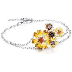 Santuzza Sunflower Bracelets Genuine 925 Sterling Silver Gorgeous Yellow Nano Cubic Zirconia Handmade Enamel Jewelry for Women