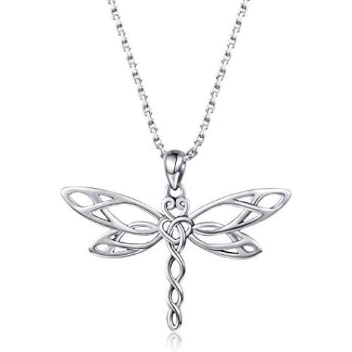 MANBU Sterling Silver Dragonfly Earrings Necklace - Celtic Jewelry Gifts for Women Dragonfly Lovers
