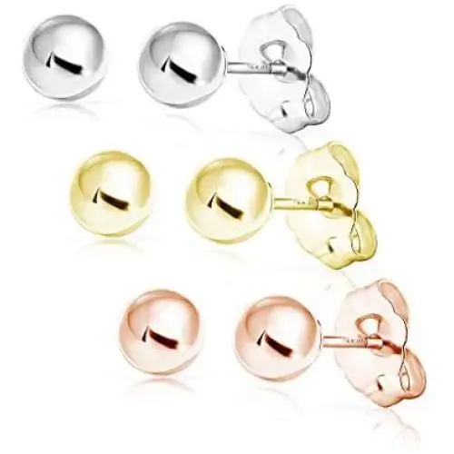 SOLIDGOLD - 14K Gold Filled 5mm Ball Stud Earrings 2-3 pair set | Yellow, Rose & White Gold