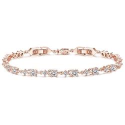 Finrezio Rose-Gold & Platinum Plated CZ Tennis Bracelets for Women Bridal Wedding Jewelry Bracelet Adjustable