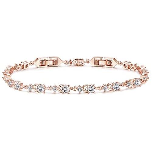 Finrezio Rose-Gold & Platinum Plated CZ Tennis Bracelets for Women Bridal Wedding Jewelry Bracelet Adjustable