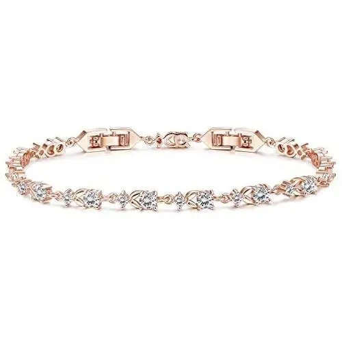 Finrezio Rose-Gold & Platinum Plated CZ Tennis Bracelets for Women Bridal Wedding Jewelry Bracelet Adjustable