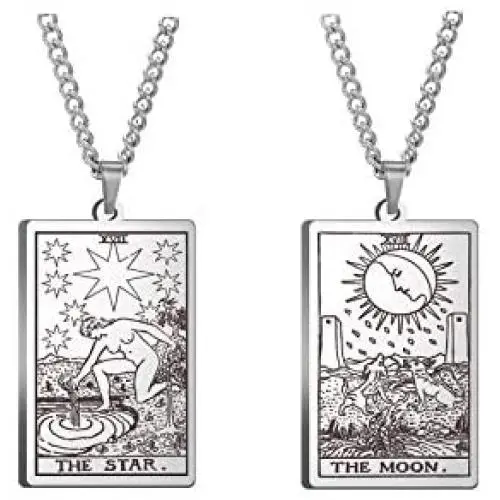 2 Pcs Retro Vintage Stainless Steel Tarot Card Rider Waite Pendant Necklaces Laser Engraved Astrology Divination Magic Amulet Necklaces for Women Mens Teens Friendship Jewelry Gifts 2 Pcs Retro Vintage Stainless Steel Tarot Card Rider Waite Pendant Necklaces Laser Engraved Astrology Divination Magic Amulet Necklaces for Women Mens Teens Friendship Jewelry Gifts