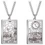 2 Pcs Retro Vintage Stainless Steel Tarot Card Rider Waite Pendant Necklaces Laser Engraved Astrology Divination Magic Amulet Necklaces for Women Mens Teens Friendship Jewelry Gifts