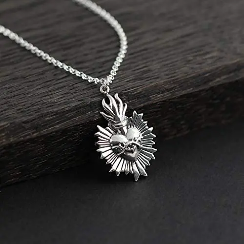 A Charmed Impression Sacred Flaming Heart with Thorns Charm Necklace • Solid Sterling Silver Heart • Gods Love • Jesus Love Pendant Necklace A Charmed Impression Sacred Flaming Heart with Thorns Charm Necklace • Solid Sterling Silver Heart • Gods Love • Jesus Love Pendant Necklace
