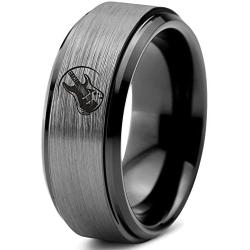 Musician Electric Guitar Ring - Tungsten Band 8mm - Men - Women - 18k Rose Gold Step Bevel Edge - Yellow - Grey - Blue - Black - Brushed - Polished - Wedding - Gift Dome Flat