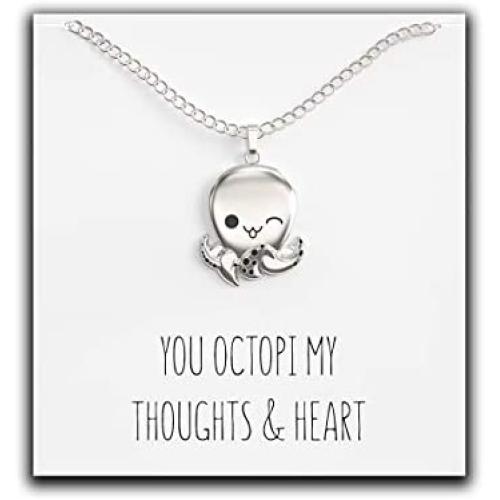 Happy Kisses Octopus Necklace Cute Nautical Pendant for Sea Lovers – Perfect for Woman, Kids and Children