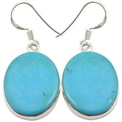 SilverStarJewel Solid Sterling Silver Original Oval Turquoise Earrings 1.6''