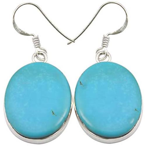 SilverStarJewel Solid Sterling Silver Original Oval Turquoise Earrings 1.6''
