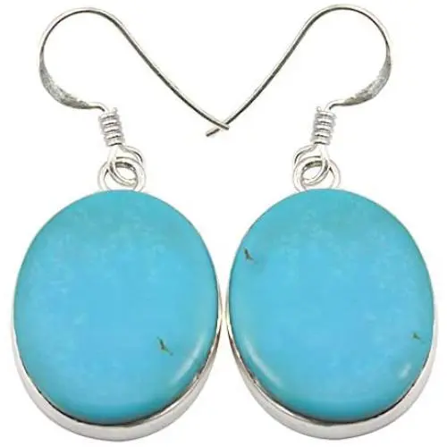 SilverStarJewel Solid Sterling Silver Original Oval Turquoise Earrings 1.6'' SilverStarJewel Solid Sterling Silver Original Oval Turquoise Earrings 1.6''