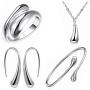 Syhonic 925 Sterling Silver Jewelry Set for Women, Teardrop Necklace + Earring + Ring + Bangle Set for 4 Pcs, Party Mothers Day Prom Wedding Fashion Accessories Gift
