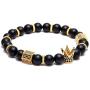 SEVENSTONE 8mm Crown King Charm Bracelet for Men Women Black Matte Onyx Stone Beads, 7.5''
