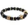 SEVENSTONE 8mm Crown King Charm Bracelet for Men Women Black Matte Onyx Stone Beads, 7.5''