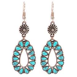 Big Turquoise Earrings for Women – Large Dangle Vintage Turquoise Earrings, Statement Rectangle Blue Turquoise Earrings (Teardrop Turquoise Earrings D)