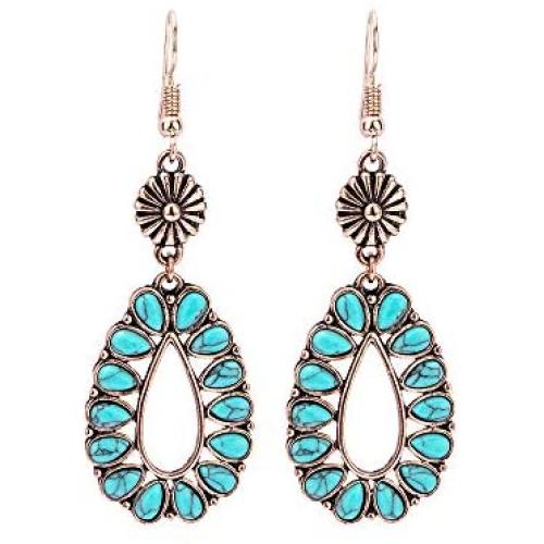 Big Turquoise Earrings for Women – Large Dangle Vintage Turquoise Earrings, Statement Rectangle Blue Turquoise Earrings (Teardrop Turquoise Earrings D)