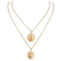 BERYUAN Women Moon Sun Choker Necklace Planet Necklace Multi Strand Necklace Layered Jewelry Set Trendy Necklace Teen Necklace Jewelry for Women and Girls Gift for Her(Gold）