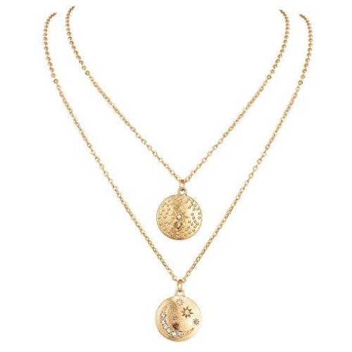 BERYUAN Women Moon Sun Choker Necklace Planet Necklace Multi Strand Necklace Layered Jewelry Set Trendy Necklace Teen Necklace Jewelry for Women and Girls Gift for Her(Gold）