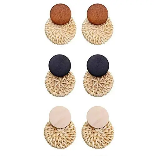 TenFit 3 Pairs Rattan Earrings For Women Girl Vacation Handmade Straw Wicker Braid Drop Dangle Earrings Lightweight Circle Statement Earrings TenFit 3 Pairs Rattan Earrings For Women Girl Vacation Handmade Straw Wicker Braid Drop Dangle Earrings Lightweight Circle Statement Earrings