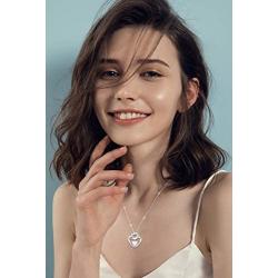 FLYOW 925 Sterling Silver White/Rose Gold Plated Mother and Child Lab Opal Heart Pendant Necklace for Women Mother Daughter, Adjustable Silver Chain 18+2 Inches New Mum Gifts