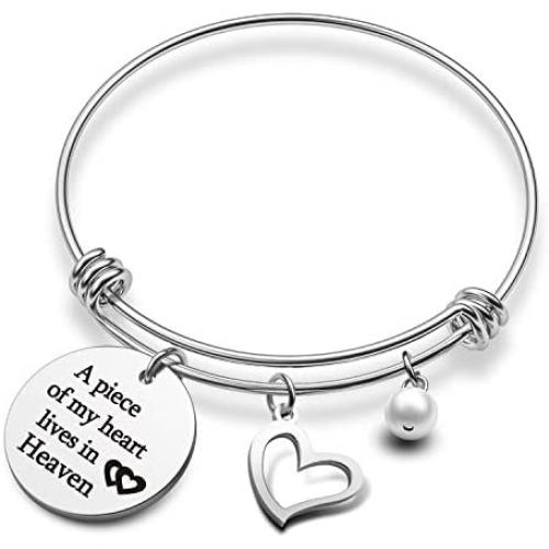 Memorial Keychain Bracelet A Piece of My Heart Lives in Heaven Sympathy Gift Loss of Dad Mom Grandpa Grandma Jewelry(a piece heart in heaven BR)
