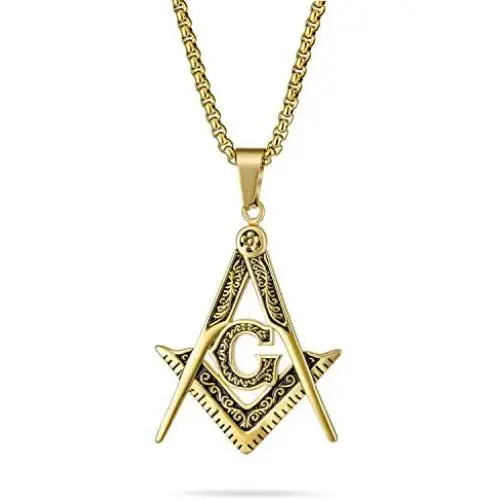Bling Jewelry Black Oxidized Large Freemason Secret Society Square & Compass Masonic Symbol Pendant Necklace for Men Silver Gold Tone Stainless Steel with Bead Chain Bling Jewelry Black Oxidized Large Freemason Secret Society Square & Compass Masonic Symbol Pendant Necklace for Men Silver Gold Tone Stainless Steel with Bead Chain