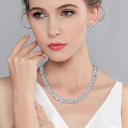 EVER FAITH Silver-Tone Round Cubic Zirconia Birthstone Row Necklace Earrings Set