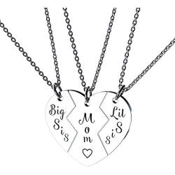 RAMESON Family Jewelry Gift Big Middle Sister Little Sis Mom Set of 3 Sisters Charm Jewelry Pendant Puzzles Necklace for Women Mother Sisters Daughter Gifts