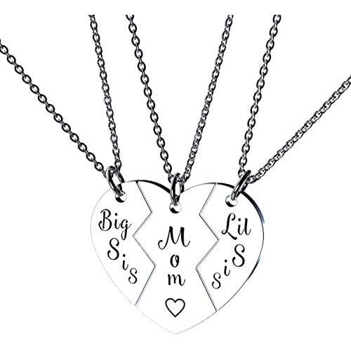 RAMESON Family Jewelry Gift Big Middle Sister Little Sis Mom Set of 3 Sisters Charm Jewelry Pendant Puzzles Necklace for Women Mother Sisters Daughter Gifts