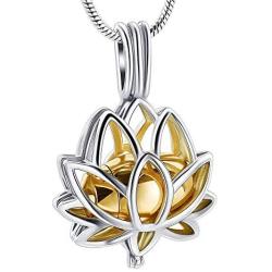 Cremation Jewelry Urn Pendant Necklace with Hollow Urn Cremation Jewelry for Ashes Lotus Flower Shape