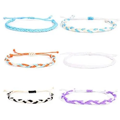 4-6 Pcs Beach Braided Strings Rope Bracelet Adjustable Handmade Waterproof Friendship Wrap Bracelets Woven Wrist Cord Wristband Ocean Surfing Concise Jewelry for Men Women Teen Girl