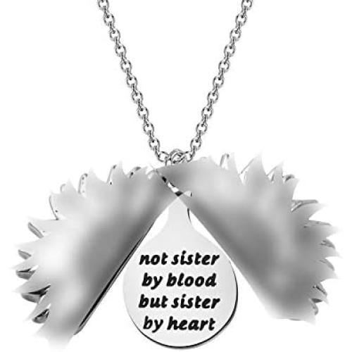 SEIRAA Gift for Best Friend Friendship flower Locket Necklace Not Sister by Blood But Sister by Heart Sunshine Flower Necklace