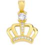 10k Real Solid Gold Crown Pendant Set with Cubic Zirconia Stones, Royal Jewelry Tiara Charm Gifts