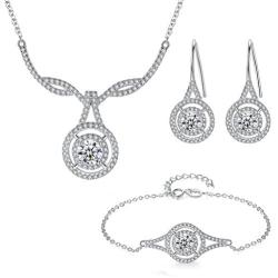 EVER FAITH 925 Sterling Silver CZ Elegant Knot Teardrop Pendant Necklace Earrings Bracelet Set Clear