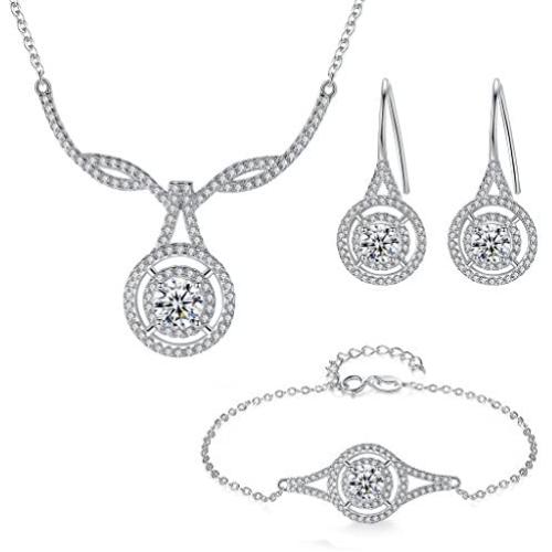 EVER FAITH 925 Sterling Silver CZ Elegant Knot Teardrop Pendant Necklace Earrings Bracelet Set Clear