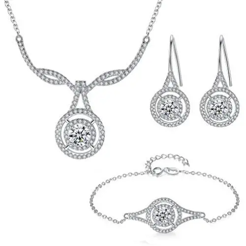 EVER FAITH 925 Sterling Silver CZ Elegant Knot Teardrop Pendant Necklace Earrings Bracelet Set Clear