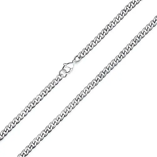 Bling Jewelry Basic Strong Solid Silver Gold Tone Black Stainless Steel 4MM Wide Curb Cuban Mens Link Chain Necklace 18 20 24 30 Inch