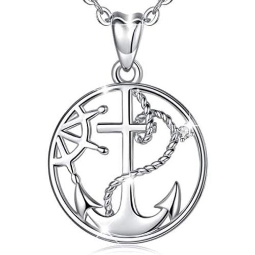 AEONSLOVE Anchor Necklace for Women, 925 Sterling Silver Retro Anchor Pendant 18 Necklace Anchor Jewelry for Women Mom Best Friend Gifts