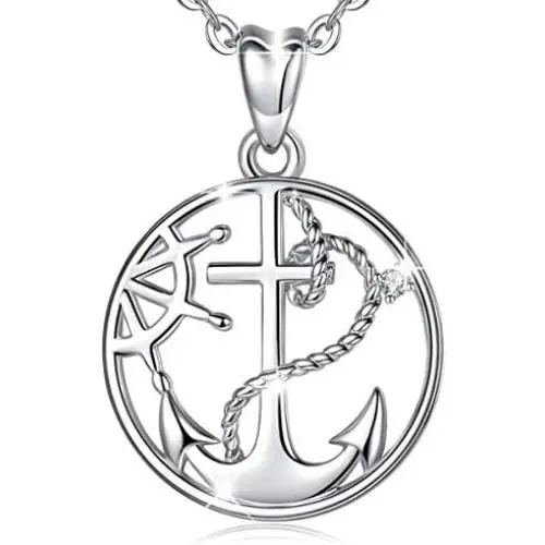 AEONSLOVE Anchor Necklace for Women, 925 Sterling Silver Retro Anchor Pendant 18 Necklace Anchor Jewelry for Women Mom Best Friend Gifts