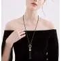 ORAZIO 9 Pcs Long Necklace Set for Women Disk Tassel Fringe Necklace Simple Bar Statement Pendant Necklace Silver and Gold Fashion Jewelry Set